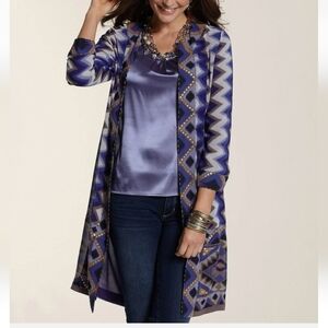 New Chicos Duster Artisan Long Sleeve Night Violet Size 2 (Large 12)